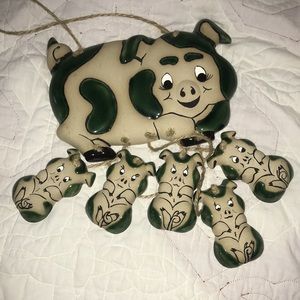 Pig/Piglet Clay Glazed Macrame Hanging Art